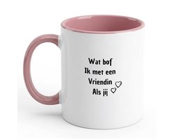 Hacebo® - Wat bof ik met een vriendin als jij koffiebeker roze - Vriendin - Liefste vriendin - thee mok - koffie beker - Vriendschap - Vriendinnen - Leuk cadeau voor je vriendin om te geven - koffiemok - 350 ML inhoud