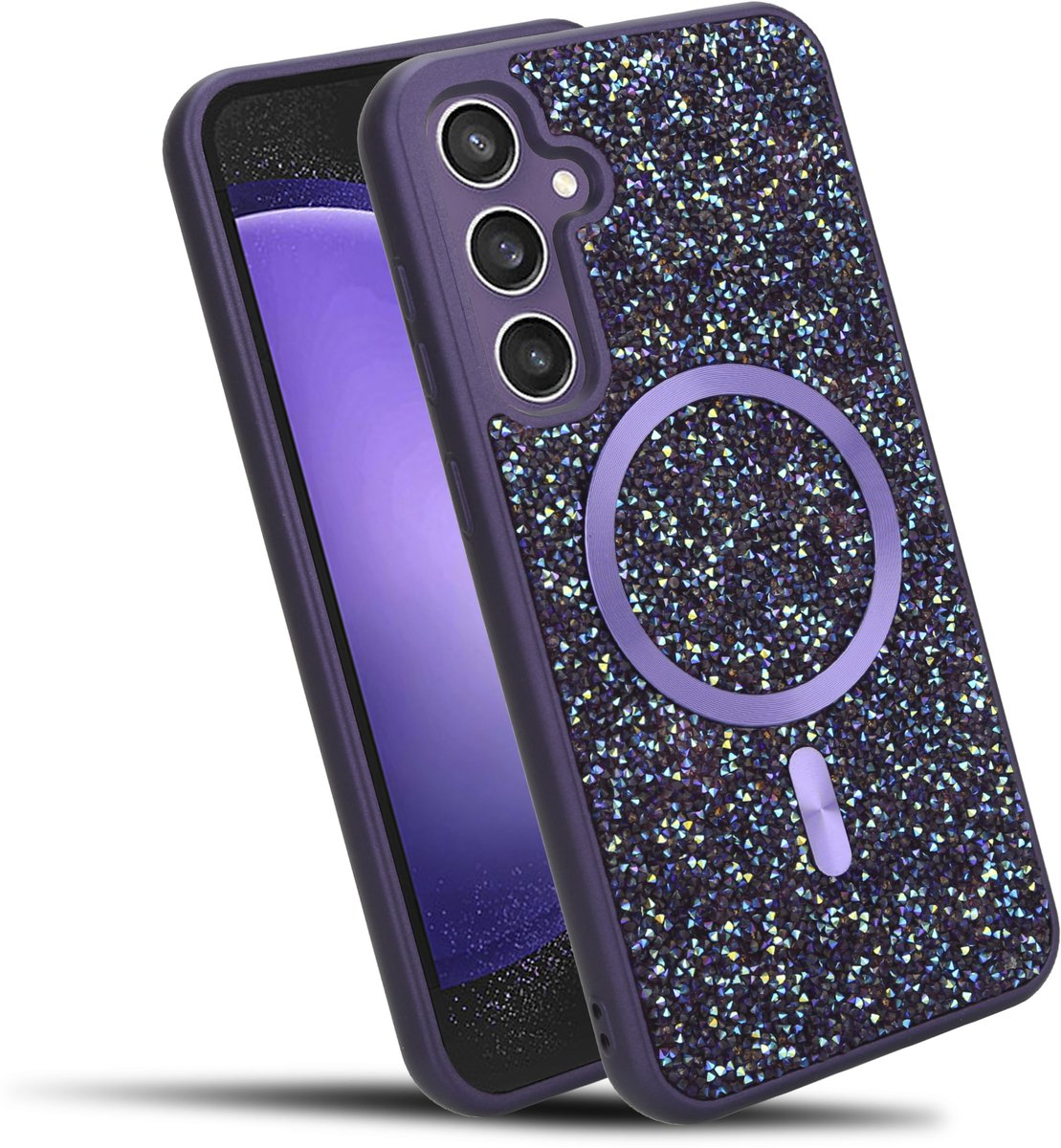 Hoesje geschikt voor Samsung Galaxy S23 FE in Paars Diamant Glitter Stijl