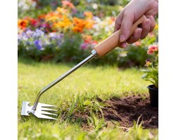 Onkruidverwijderaar - Onkruidverwijderingsgereedschap - Gemaakt van roestbestendig roestvrij staal met een houten handvat - Geschikt voor tuin, gazon en het verwijderen van onkruid - Multifunctioneel tuingereedschap