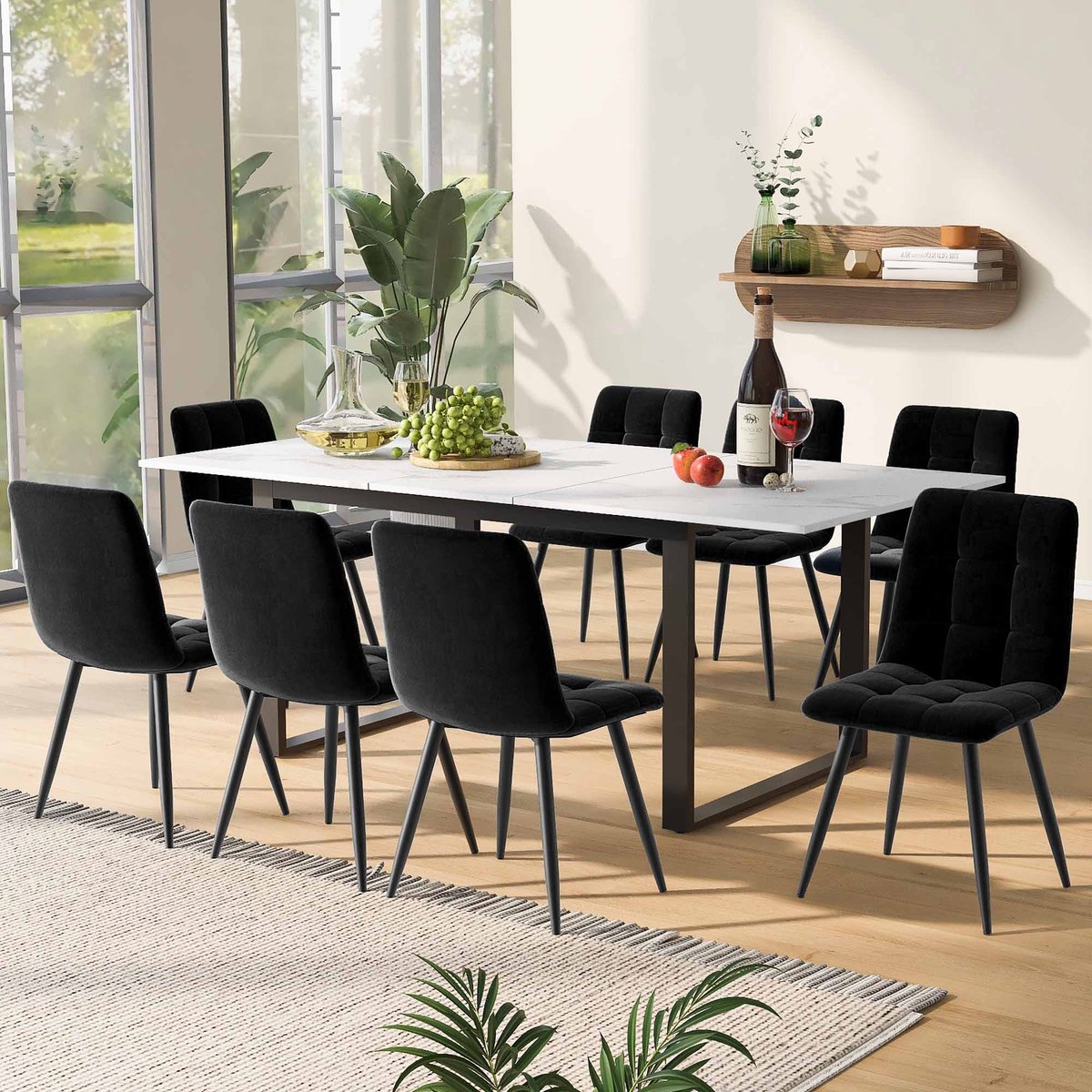 MODENUIT Eethoekset 140/180 x 80 cm - Uitschuifbare Tafel Met 8 Stoelen - Voor Eetkamer En