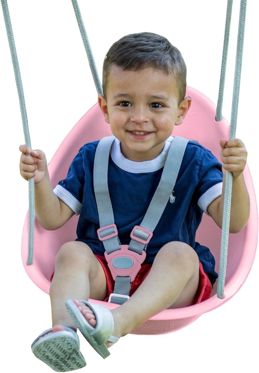 Babyschommel Kokosnoot - Peuter Schommel - Buiten Spelen - Verstelbare Veiligheid - 50 cm - Roze
