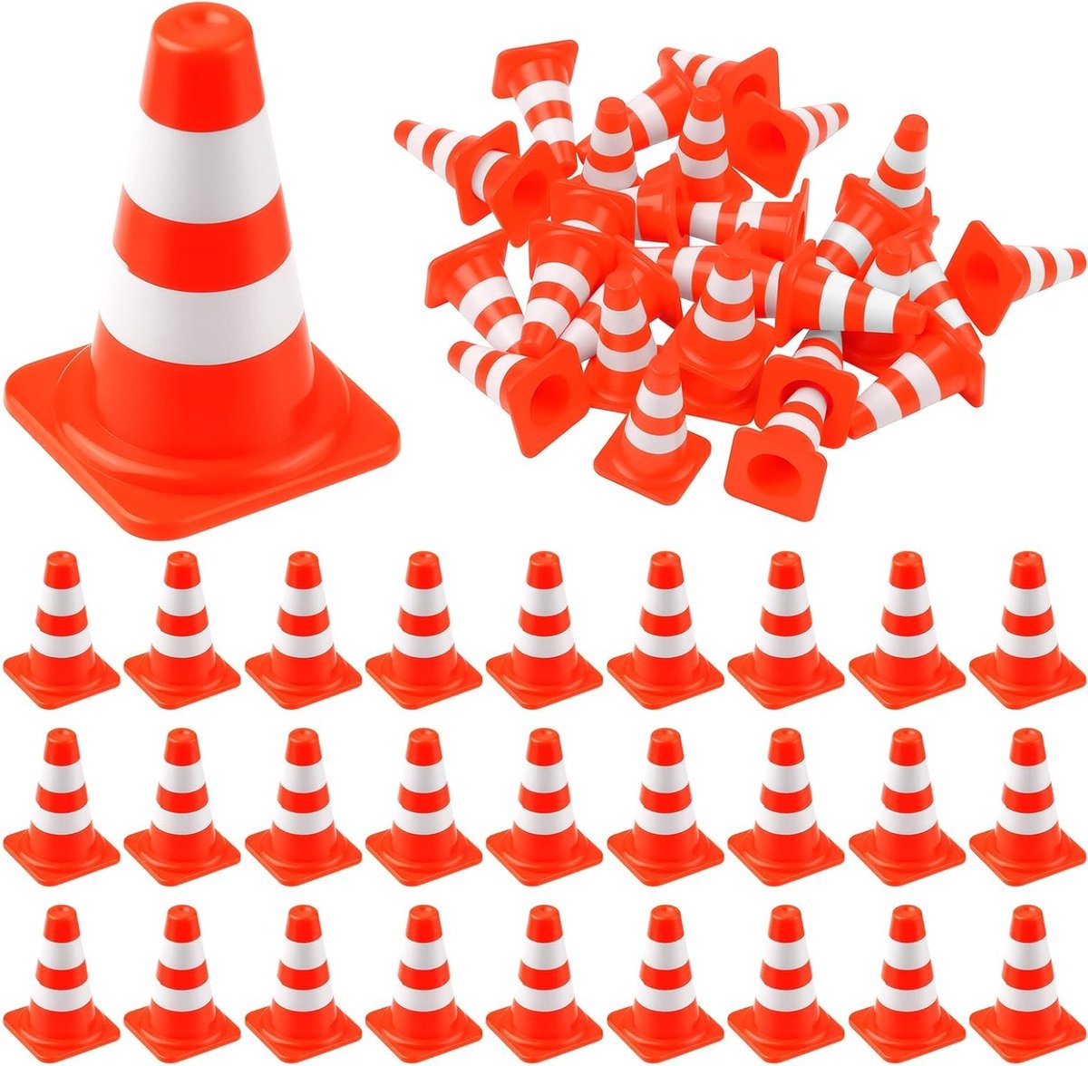 Mini Verkeerskegels - 30 Stuks Plastic Veiligheidskegels voor Training en Bouwlocaties, Oranje Waarschuwingsborden voor Miniatuurlandschappen en Zandtafels