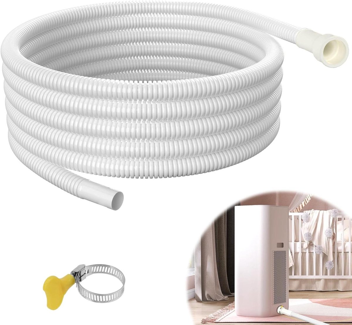 Afvoerslang Luchtontvochtiger - Universele Slang - Vocht Afvoeren - Twee Maten Adapter - 2 Meter Lang - Wit