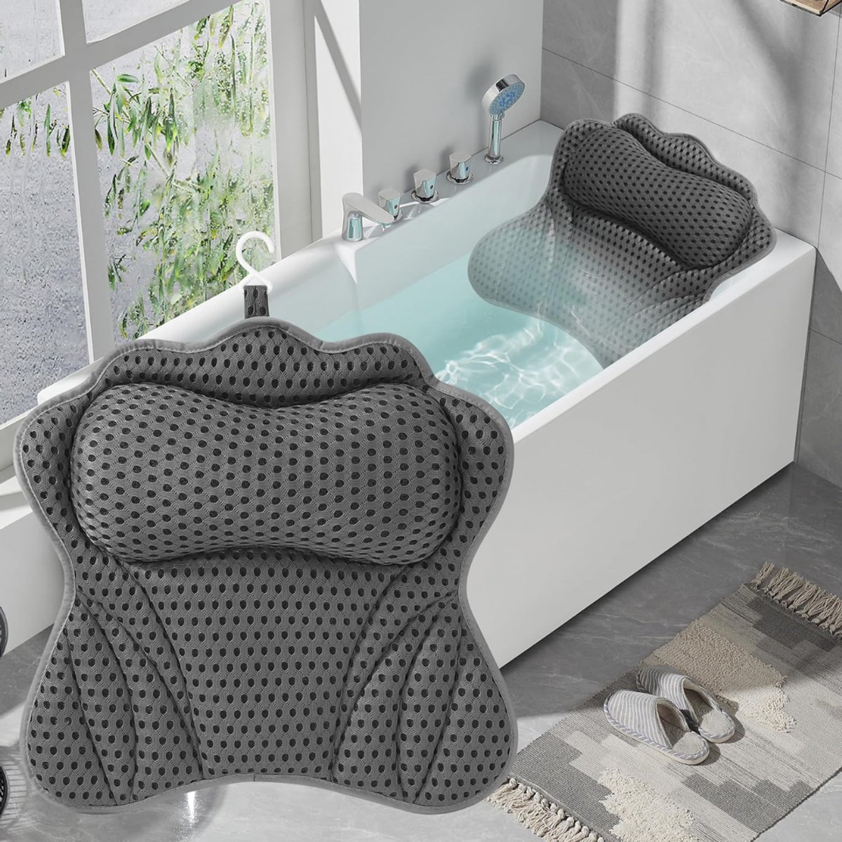 Zyrex® Badkussen - Badkussens Voor in Bad - Badplank - Grijs- 45cm x 35cm x 12cm