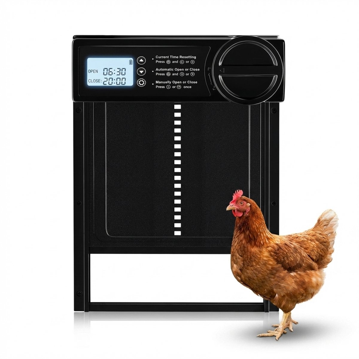 Kippenluik Automatisch met Timer - Aluminium Kippendeur Automatisch - Obstakelsensor - LCD-display - IP44 Waterbestendig