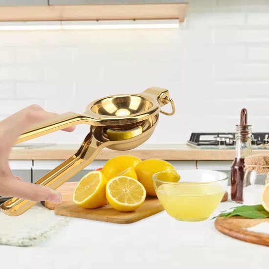 RVS Citruspers voor het Squeezen van Sinaasappels en Granaatappels, Handpers in Goudkleur van RVS — afbeelding 2