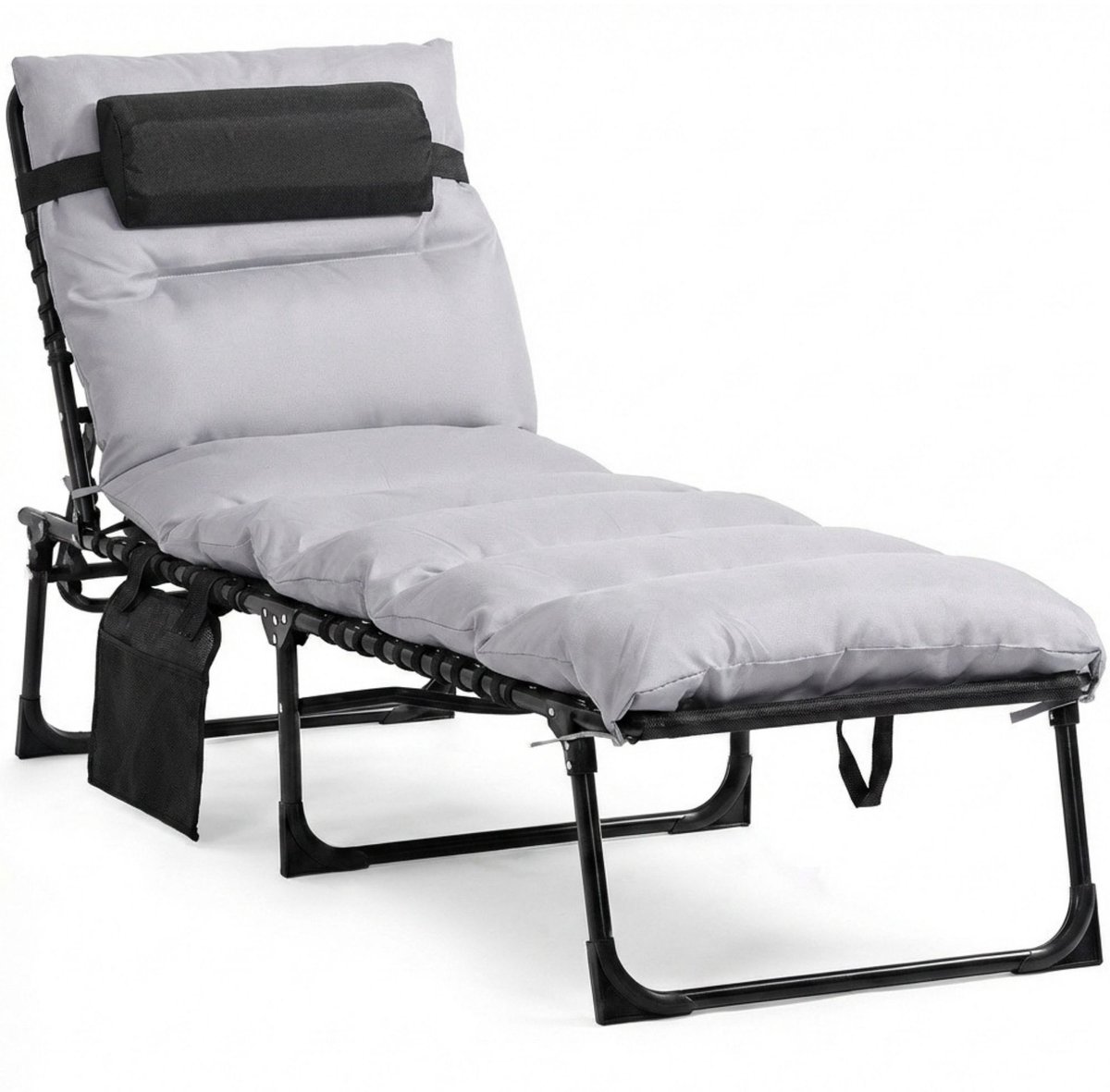 Bol.com Opvouwbaar ligbed - Zonnebed - Strandbed - Tuinstoelen - Met kussen - Lichtgrijs - 58 x 190 x 32,5 cm aanbieding