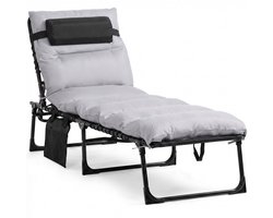 Opvouwbaar ligbed - Zonnebed - Strandbed - Tuinstoelen - Met kussen - Lichtgrijs - 58 x 190 x 32,5 cm