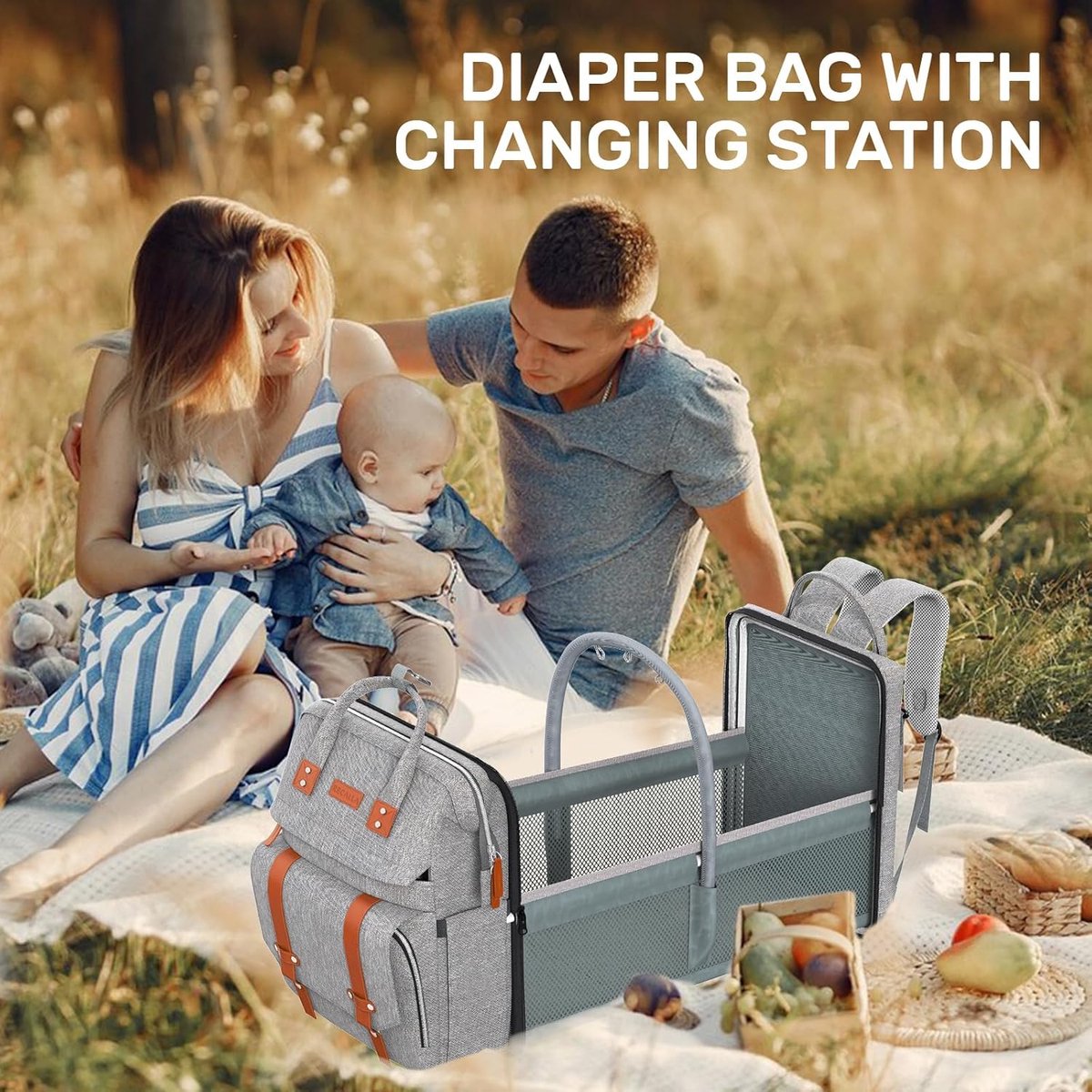 Luiertas Rugzak - Baby tas - Baby verzorgen - Met Luierstation - Groot formaat - Grijs – foto 2