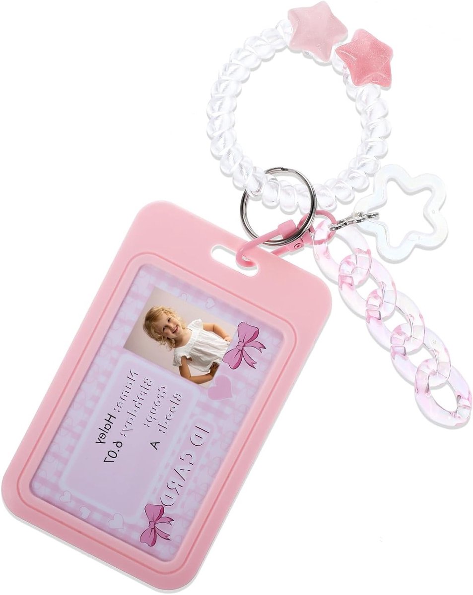 Kpop Acryl Fotokaart Houder, Fotokaart Display Frame en Organizer met Sleutelhanger en Hartbedel voor Tafeldecoratie (Roze)