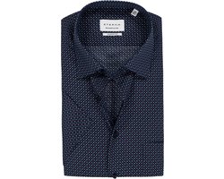 ETERNA modern fit overhemd korte mouw - popeline - donkerblauw met wit - rood en lichtblauw dessin - Strijkvrij - Boordmaat: 44