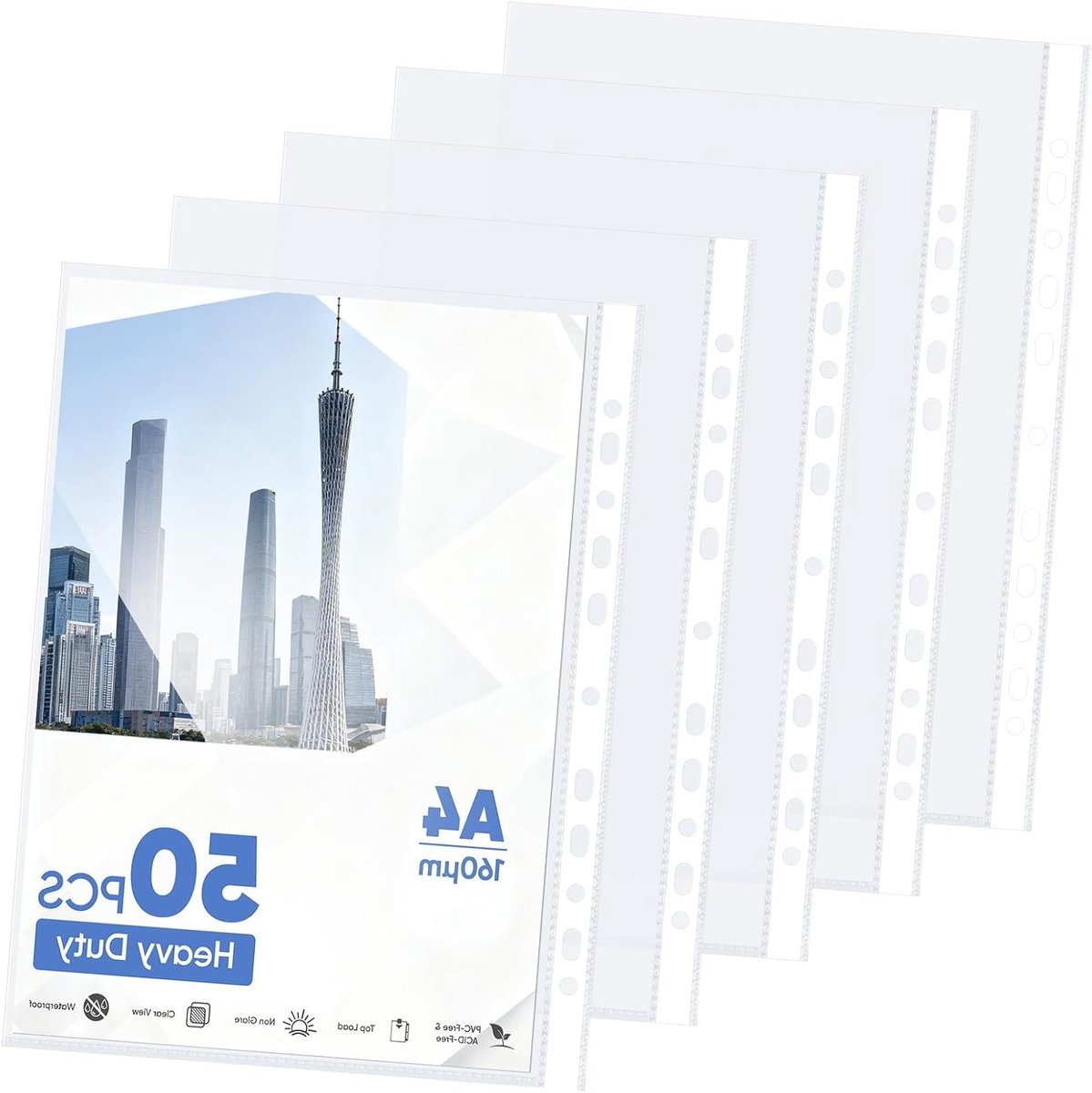 Transparante A4 hoezen 160µ - Extra sterke en stabiele brochurehoezen voor documenten, 50 stuks, ideaal voor bescherming en archivering van papierwerk