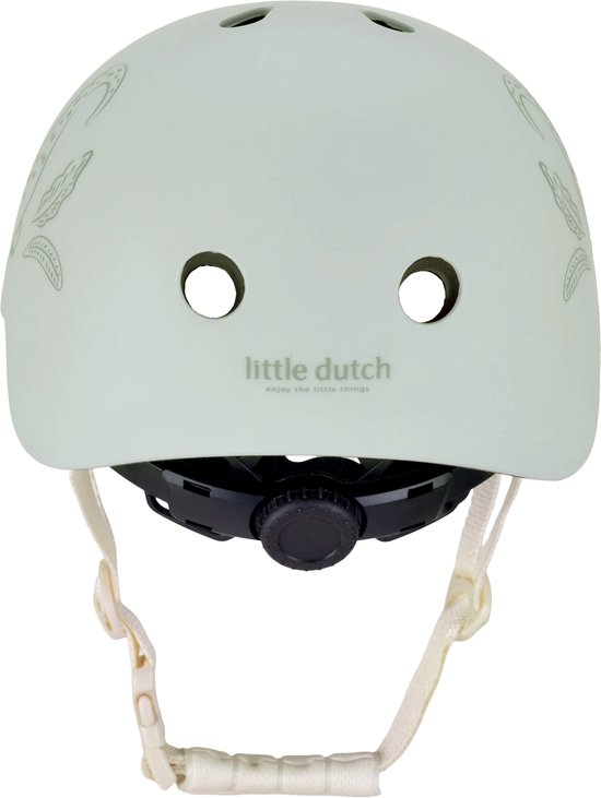 Lichtgroene kinderhelm met 'little dutch' logo en print van krokodil en veren.