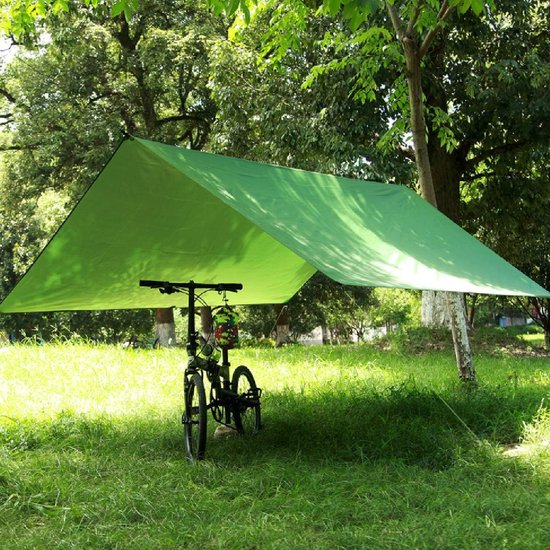 Buitentent met zonnescherm - Campingluifel - Tentdoek - Buitenzeil - Waterdicht grondzeil - Multifunctioneel - Geschikt voor buitenactiviteiten zoals kamperen en wandelen - 300 cm x 300 cm - Groen — afbeelding 5
