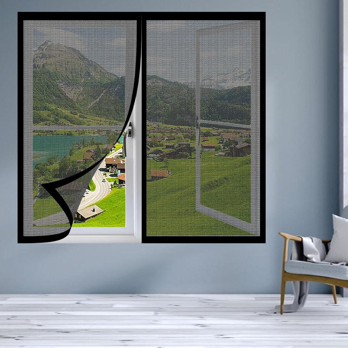 Vliegenhorren Voor Ramen - Insectenhor - Insecten Buiten Houden - Boorvrije Installatie - 90 x 110 cm - Zwart