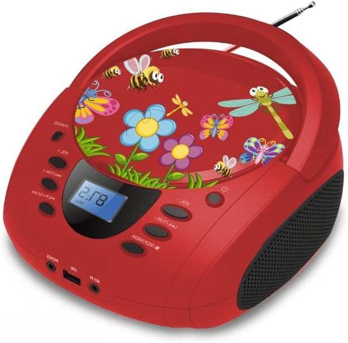 CD-radio - Muziekspeler - Kinderen Muziek Luisteren - Microfooningang - 2x2W RMS - Rood