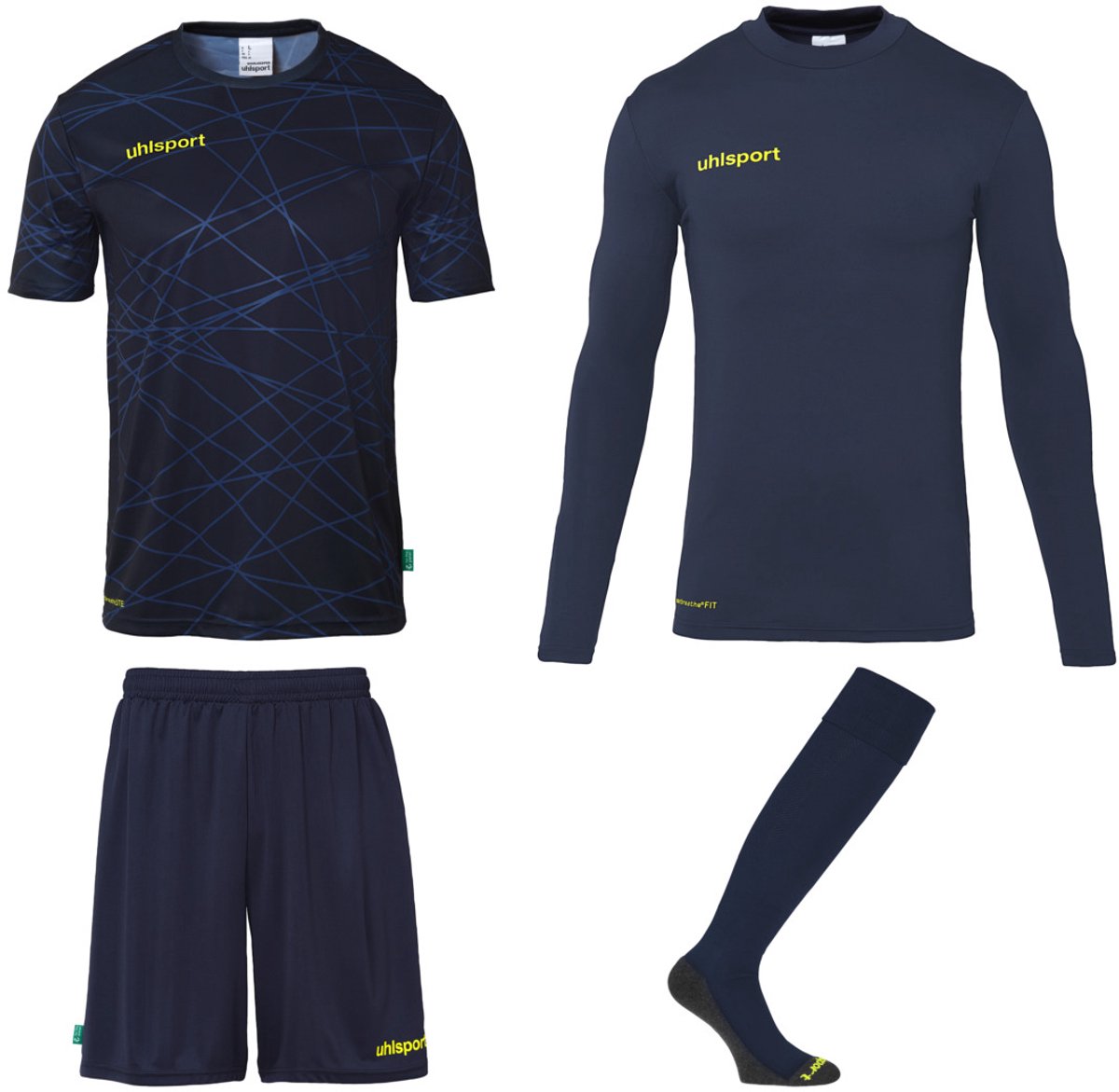 Uhlsport Prediction Bundle Keeperset Kinderen - Marine / Fluogeel | Maat: 164