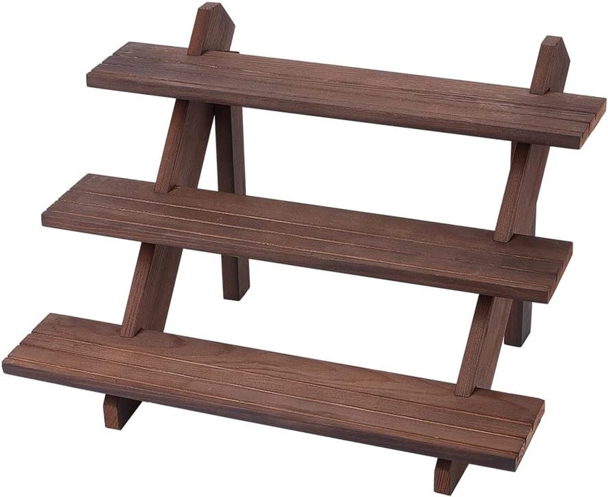 3-laags Oorbellen Display Stand voor Sieraden, Houten Ring Houder met Groef voor Creatieve Opslag en Presentatie, 39x31x25.7cm, Ideaal voor Winkels en Beurzen