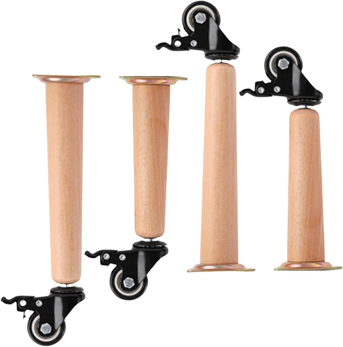 Meubelpoten set - Kastpoten wielen - Meubels verplaatsen - Massief beukenhout - 4 stuks 10cm - Houtkleur