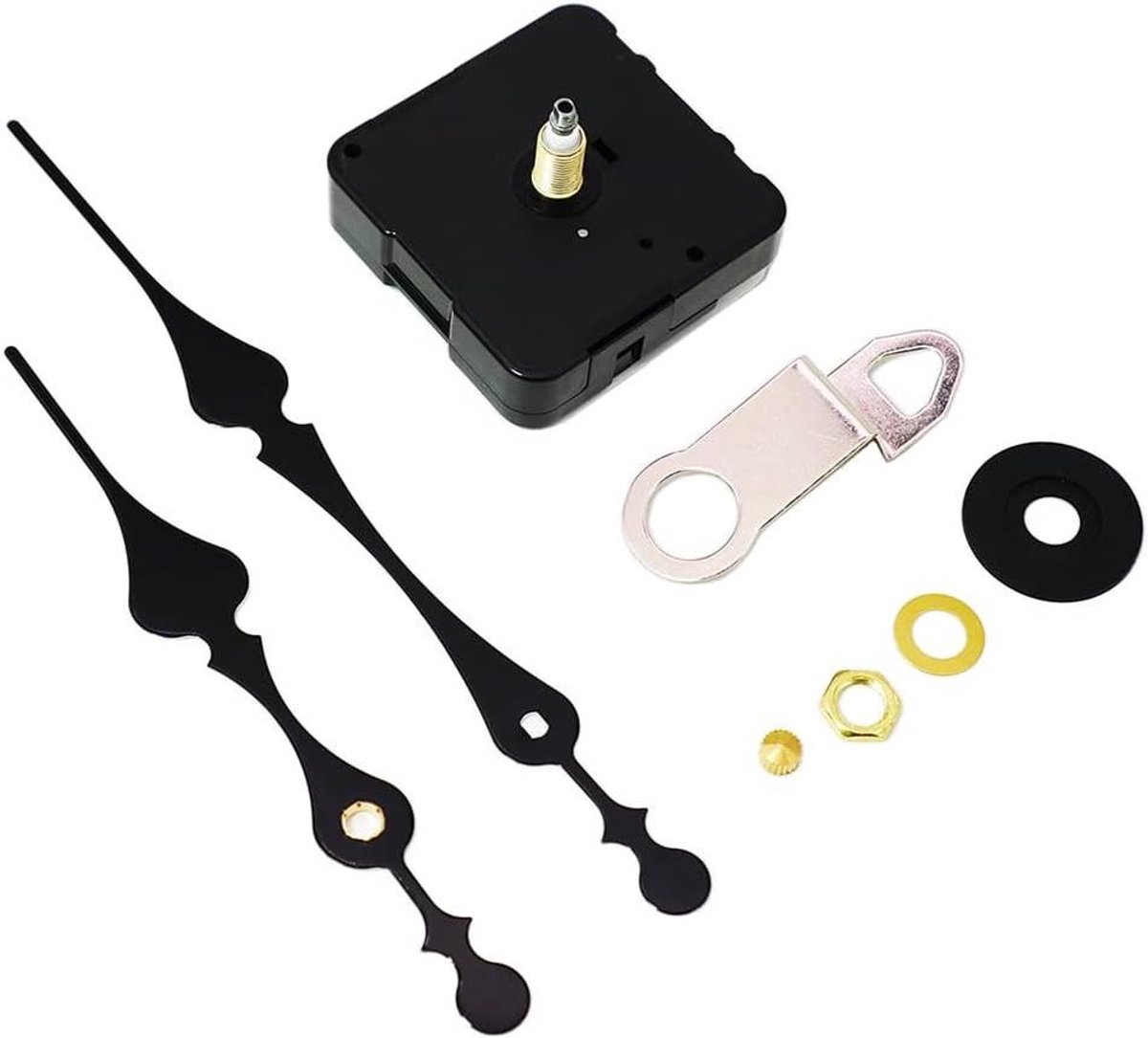 Kwartsuurwerk met wijzers - Klok reparatieset - Klokken maken - Geruisloze secondewijzer - Schachtlengte 20mm - Zwart