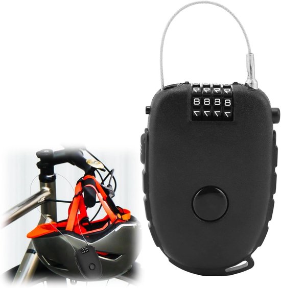 4 Digit Combinatieslot met 130 cm Uittrekbare Kabel - Zwart Anti-Diefstal Hangslot voor Rugzak, Fiets en Helm