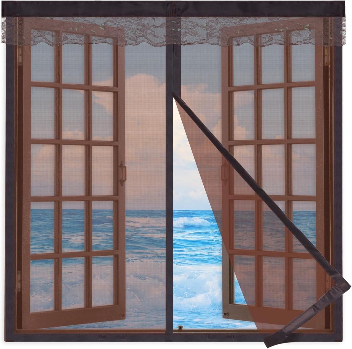 Vliegenhor Ramen - Insectenwerend Net - Buiten Zomer - Magnetische Installatie - 60x120cm - Bruin