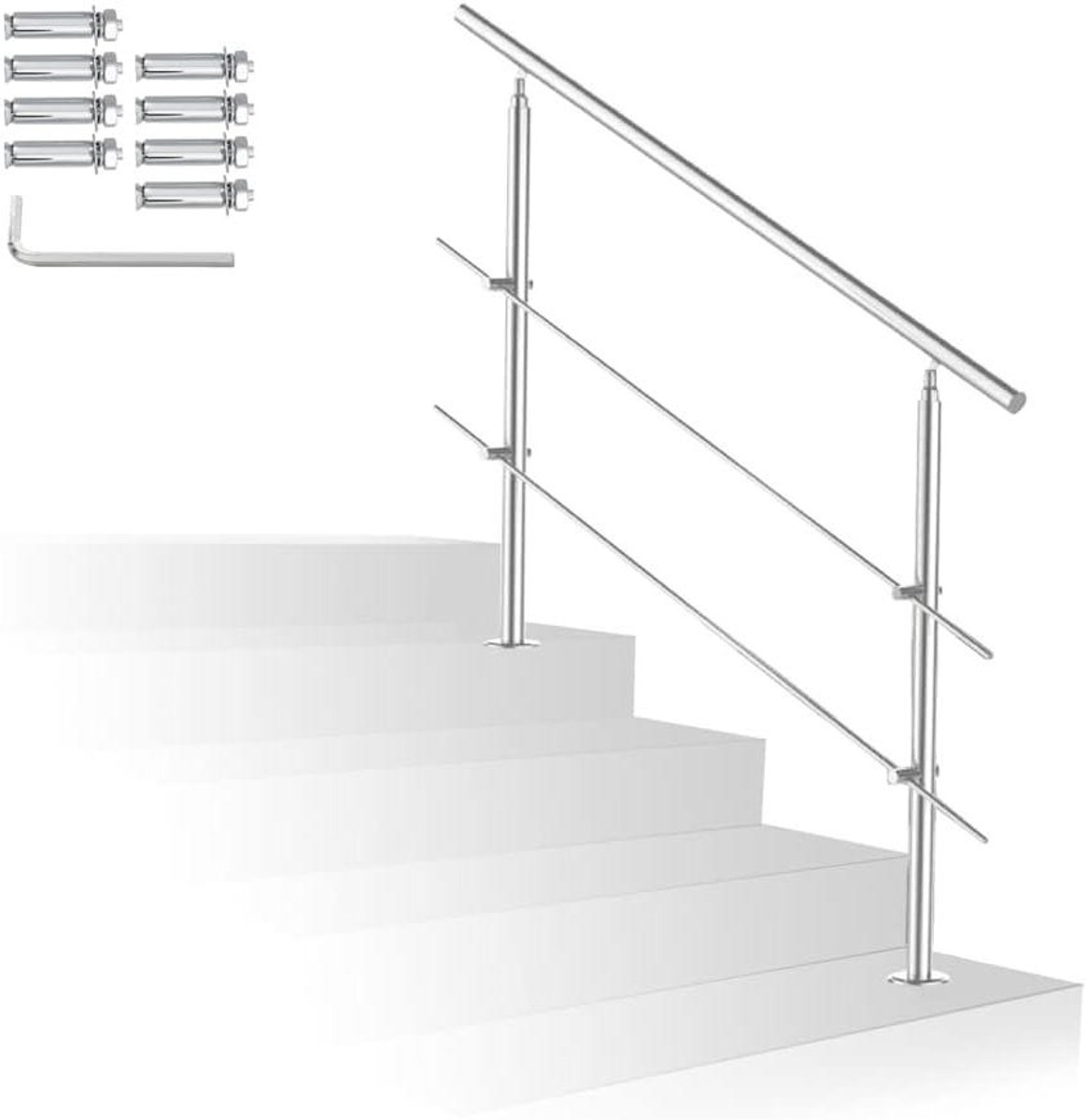 Roestvrijstalen Leuning - Balkon Reling - Veilig Traplopen - Instelbare Hoek - 180 cm Lengte - Zilver