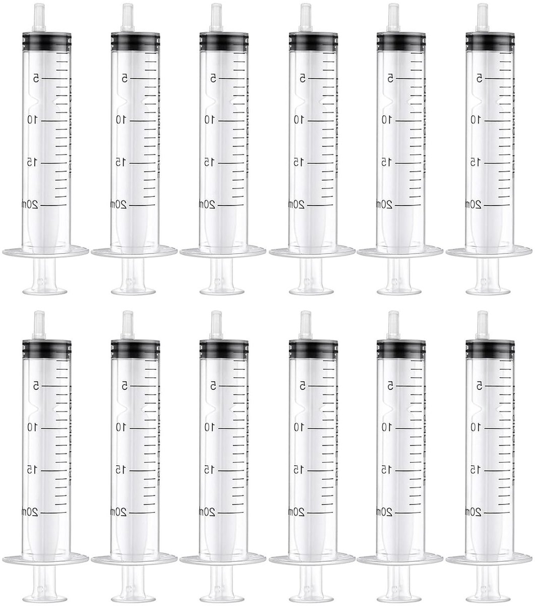 Steriele spuiten van 20ml - 12 stuks herbruikbare plastic spuiten voor olie, remvloeistof en huisdiervoer