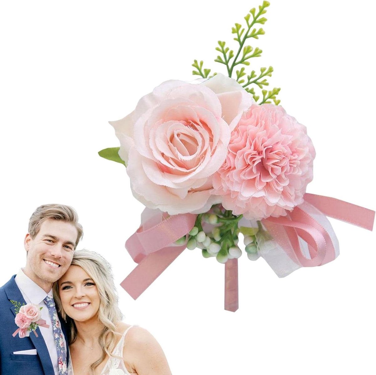 Bruiloft Boutonniere - Corsage Knoopsgat Bloemen - Feestelijke Decoratie - Handgemaakte Kunstbloem - 20 Gram - Roze