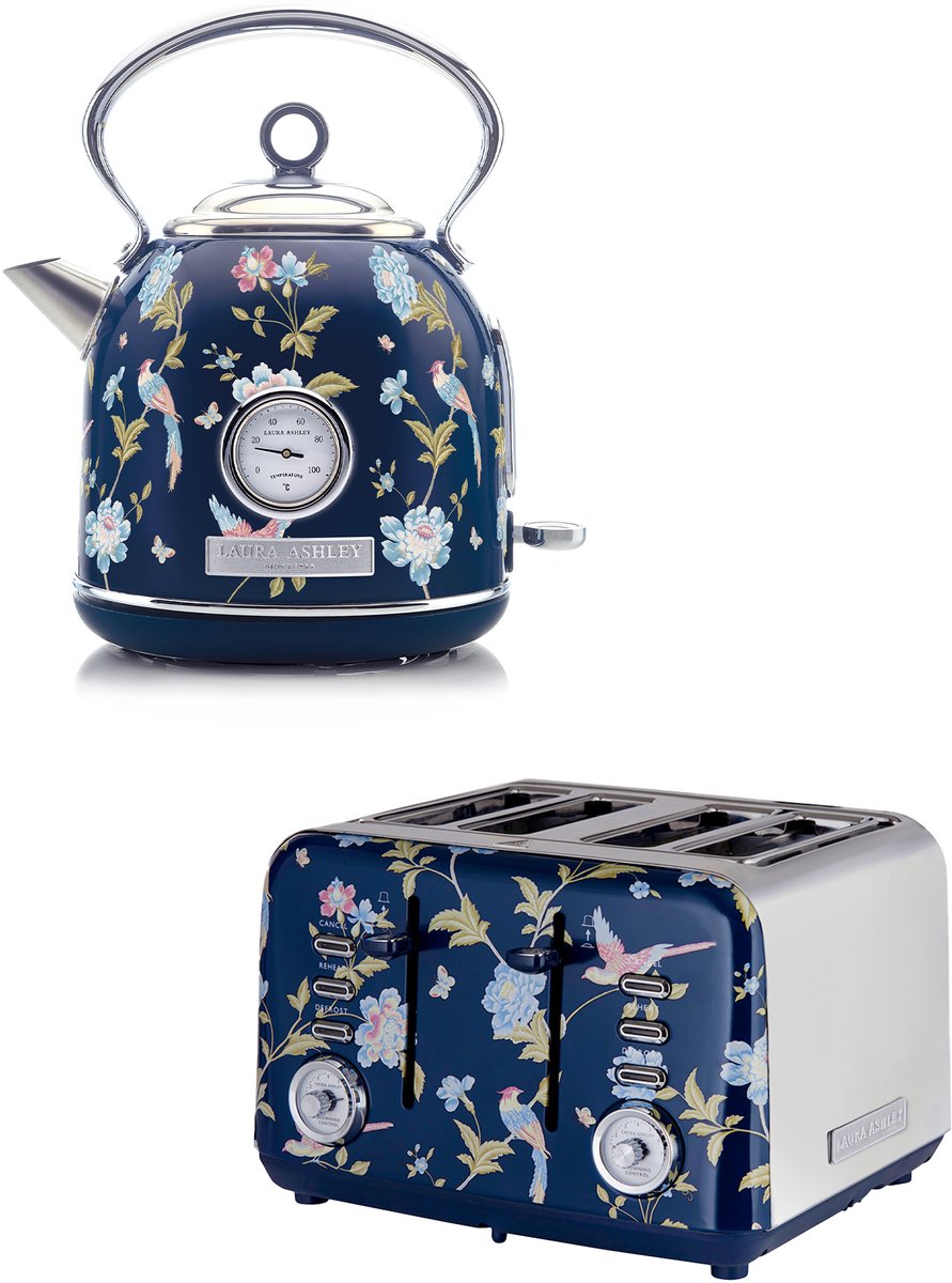 Laura Ashley by VQ Keuken Set – Dome Waterkoker 1,7L & 4-Sleuven Broodrooster – Elveden Marine – Luxe Design Ontbijtset