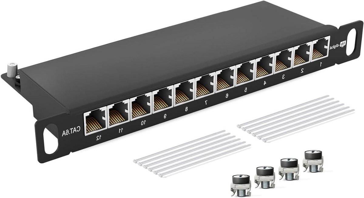 Patchpaneel - Netwerkverdeler Verdelerveld - Netwerk Installatie - Volledig Afgeschermd STP - 12 Poort CAT.6a - Zwart