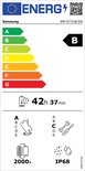 Energielabel B voor de Samsung SM-S731B/DS met een batterijduur van 42 uur en 37 minuten.