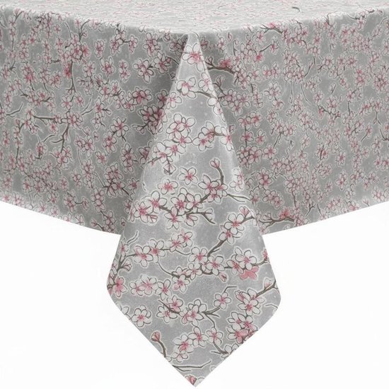 Protecttable - Nappe mexicaine Fleurs de cerisier Argent 120x150cm - Nappe Lavable - Plastique
