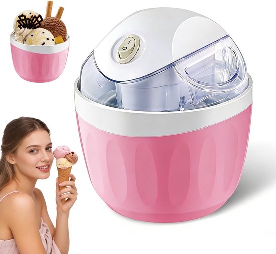 Ijsmachine - Roomijsmachine - Sorbetmaker - Mini ijsmachine - Elektrisch - One-touch bediening - Zelf ijs maken - Voor frozen yogurt en gelato - Voor thuis en keuken - Compact - Roze
