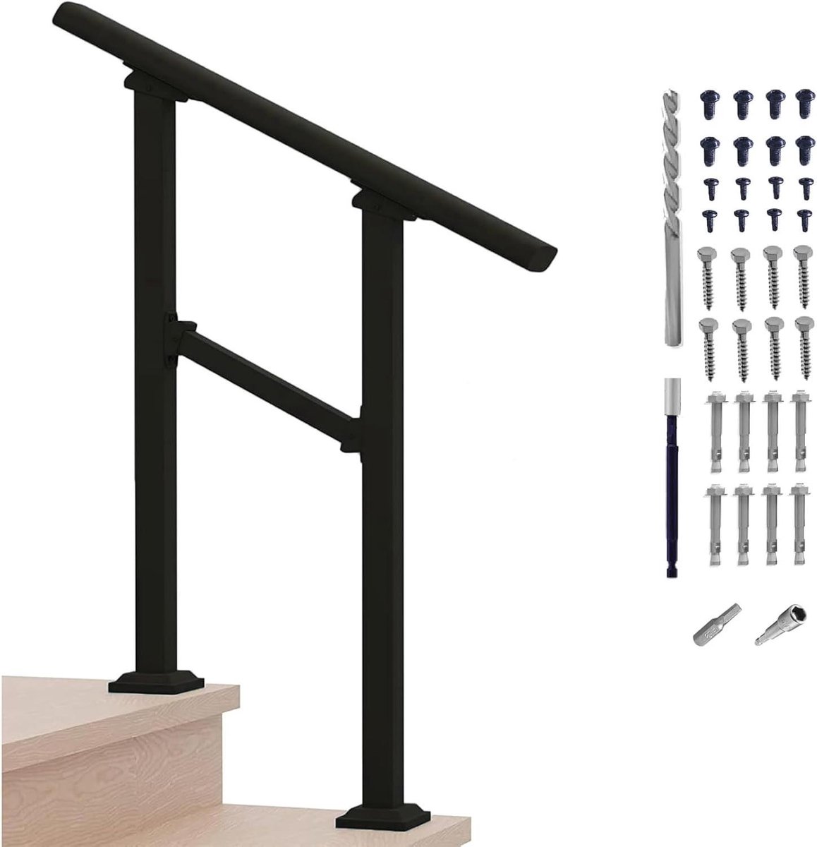 Buitentrapleuning - Verandaleuning Dekreling - Veilig Lopen - Verstelbare Hoek - 91.4 x 63.5 cm - Zwart