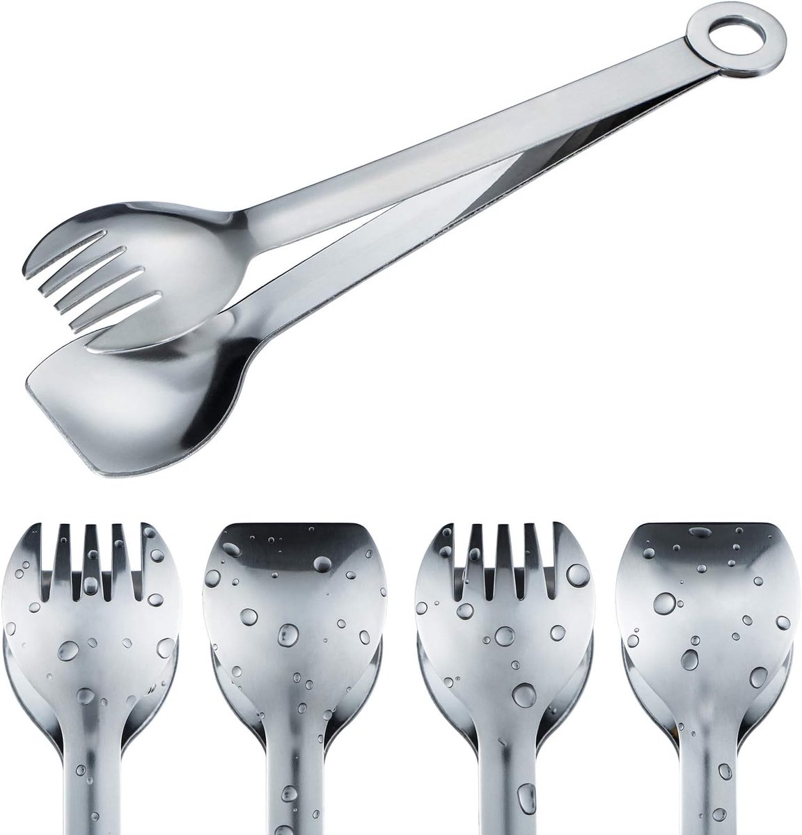 Set van 4 mini roestvrijstalen tangen, 15,2 cm kleine serveertang multifunctioneel