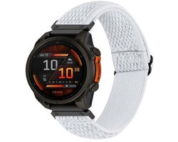 By Qubix - Geschikt voor Garmin bandje - 22mm Quickfit - Elastische Solo Loop nylon bandje - Wit - Geschikt voor Garmin Forerunner 745 / 935 / 945 / 955 / 965