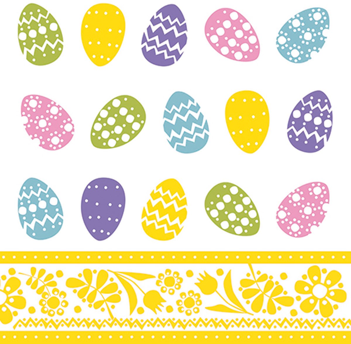 6x 100 Servetten 3-laags 1/4 vouw 33 cm x 33 cm Coloured Eggs