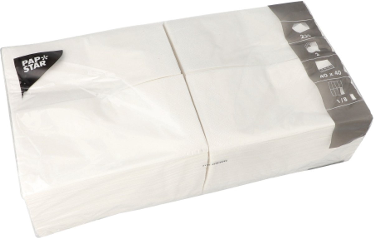 8x 250 Servetten 2-laags 1/8 vouw 40 cm x 40 cm wit