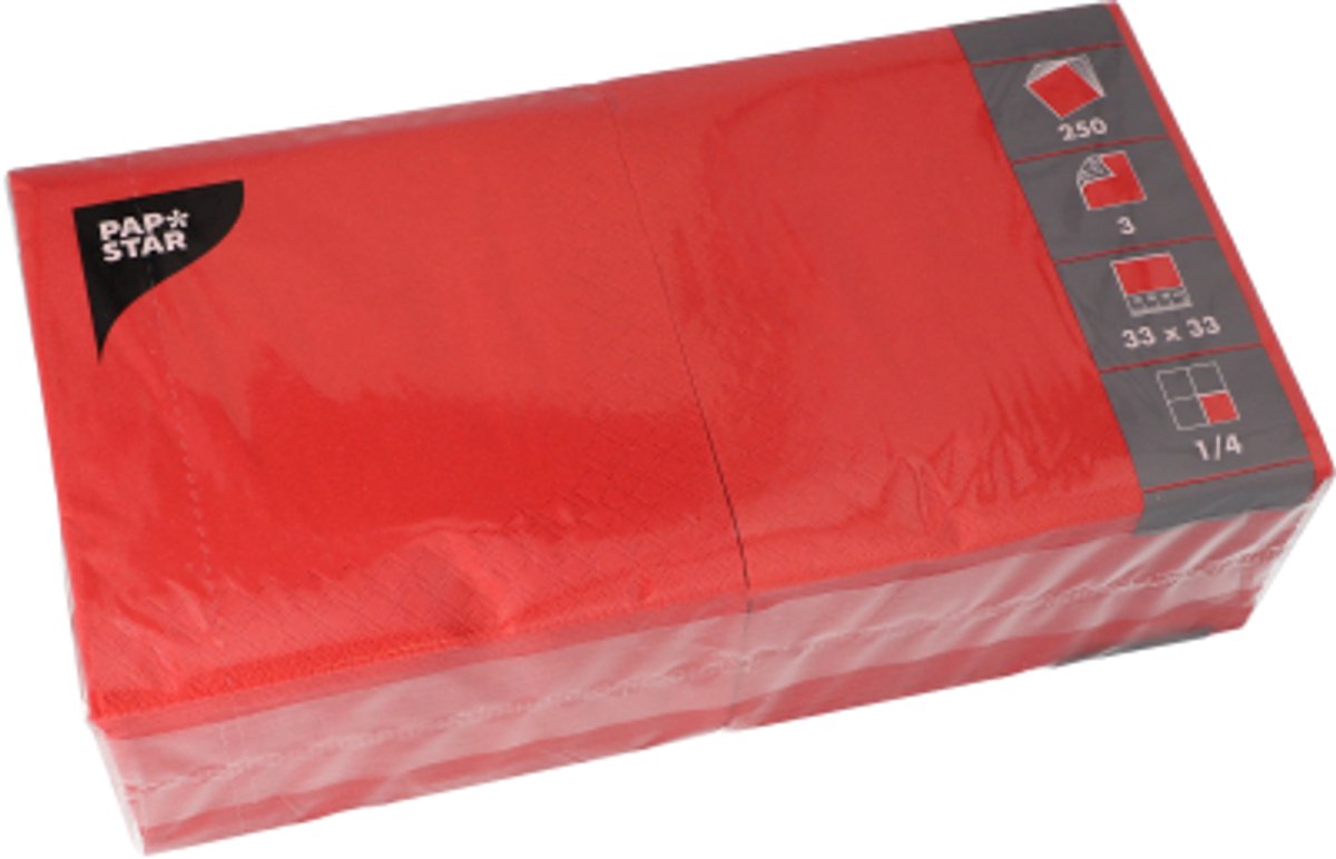 4x 250 Servetten 3-laags 1/4 vouw 33 cm x 33 cm rood