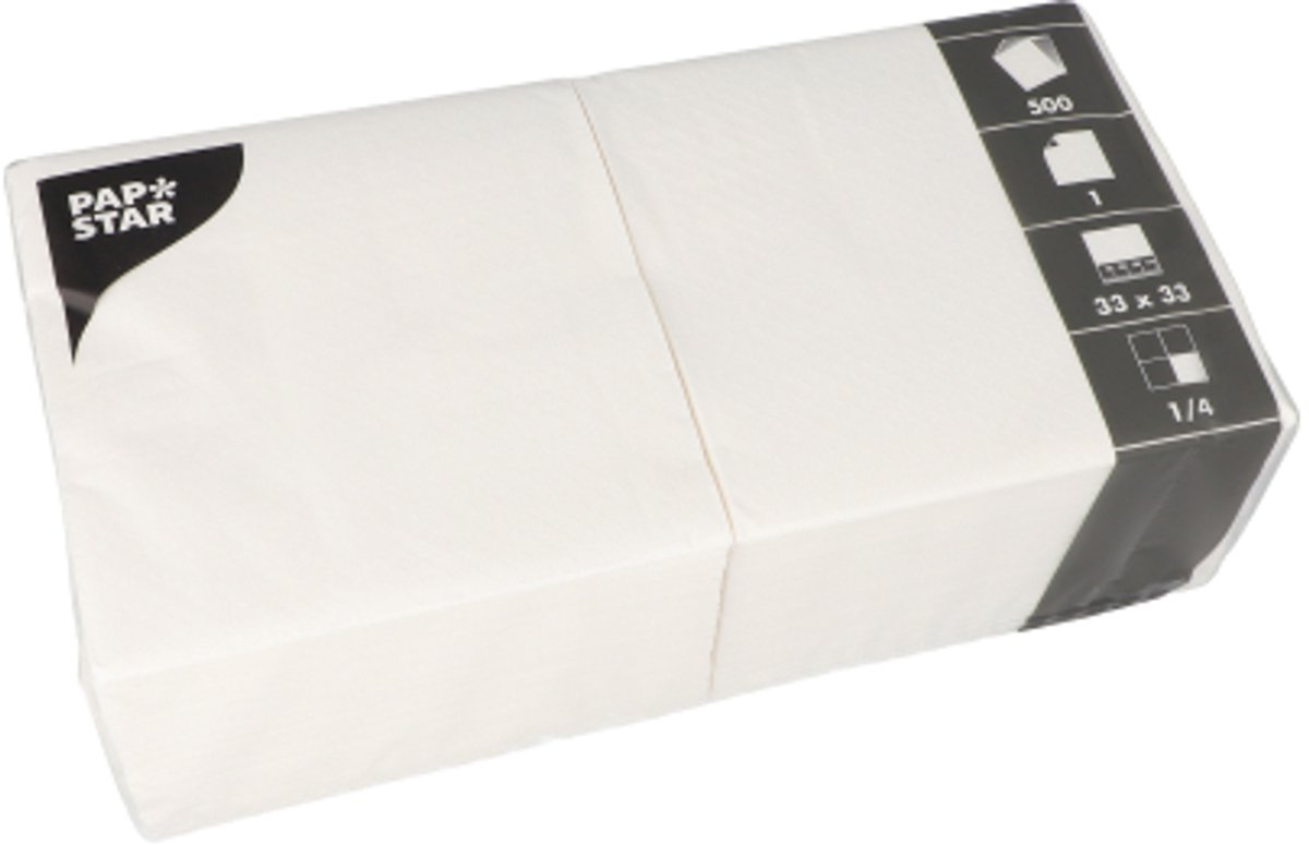 10x 500 Servetten 1-laags 1/4 vouw 33 cm x 33 cm wit