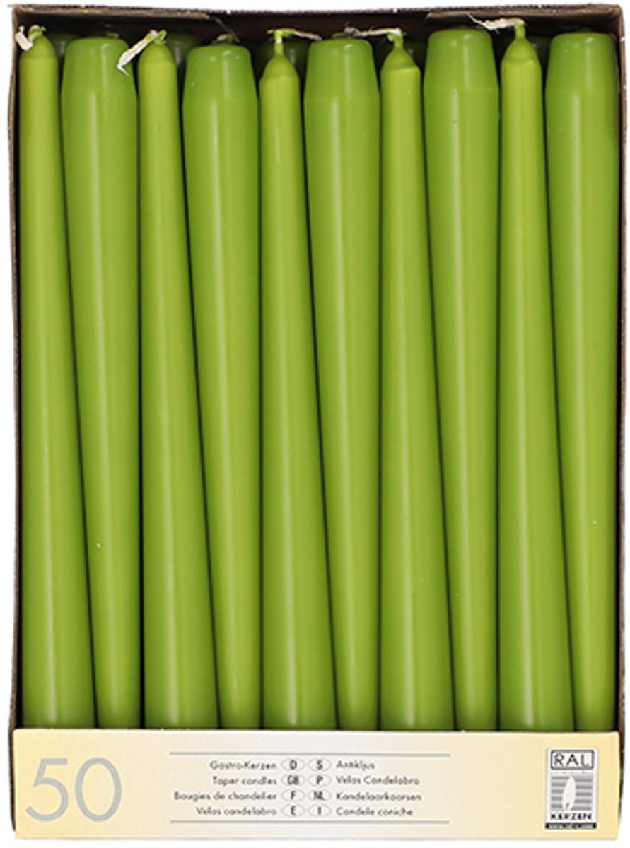 2x 50 Kandelaarkaarsen Ø 22 cm · 25 cm olijfgroen