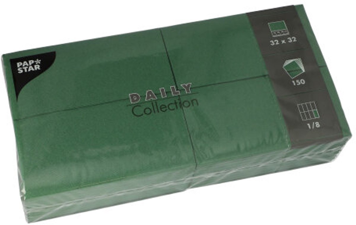 6x 150 Servetten DAILY Collection 1/8 vouw 32 cm x 32 cm donkergroen