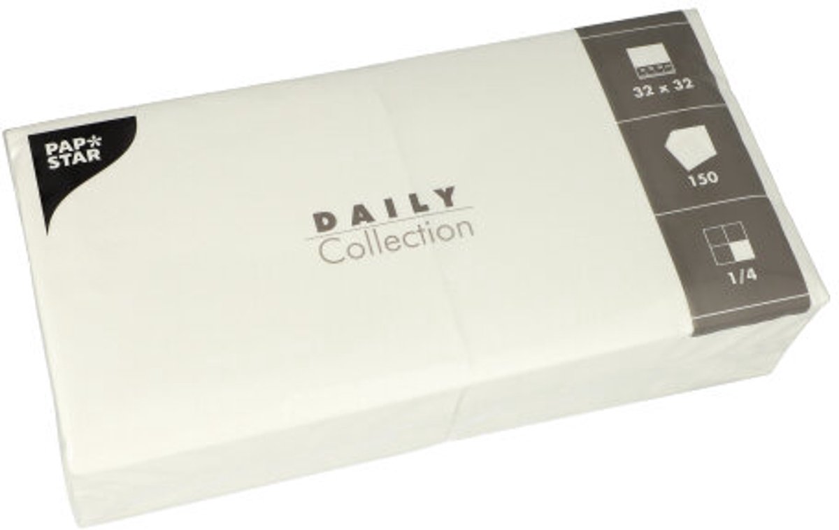 6x 150 Servetten DAILY Collection 1/4 vouw 32 cm x 32 cm wit