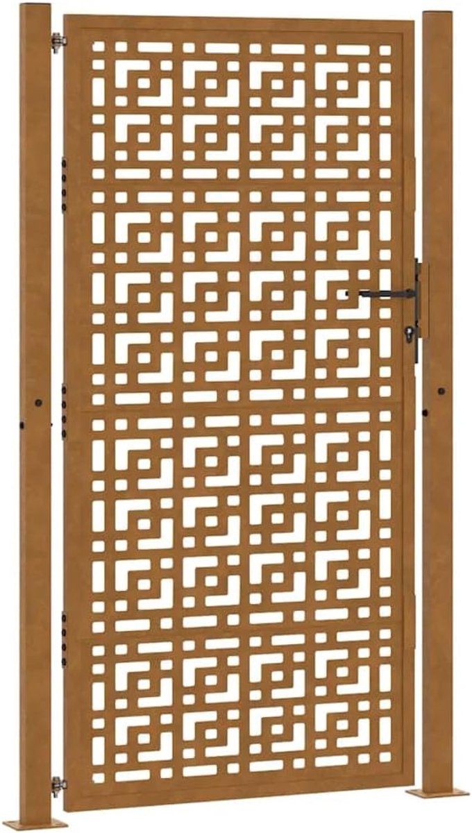 Poort met kruis - Hekwerk buiten - Tuin beveiliging - Weervast staal - 100x200 cm - Cortenstaal Bruin