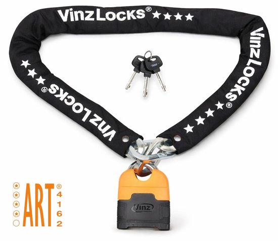 VINZ Makalu ART 4 Gekeurd Kettingslot 180cm - 3 sleutels - ART 4 slot - Lang Motorslot / Bootslot