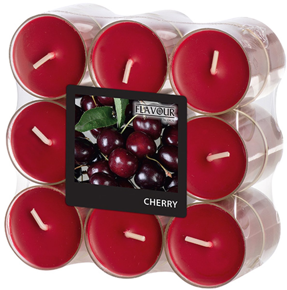 6x 18 GALA Geurkaars Ø 38 mm · 24 mm bordeaux - Kers in behuizing van polycarbonaat