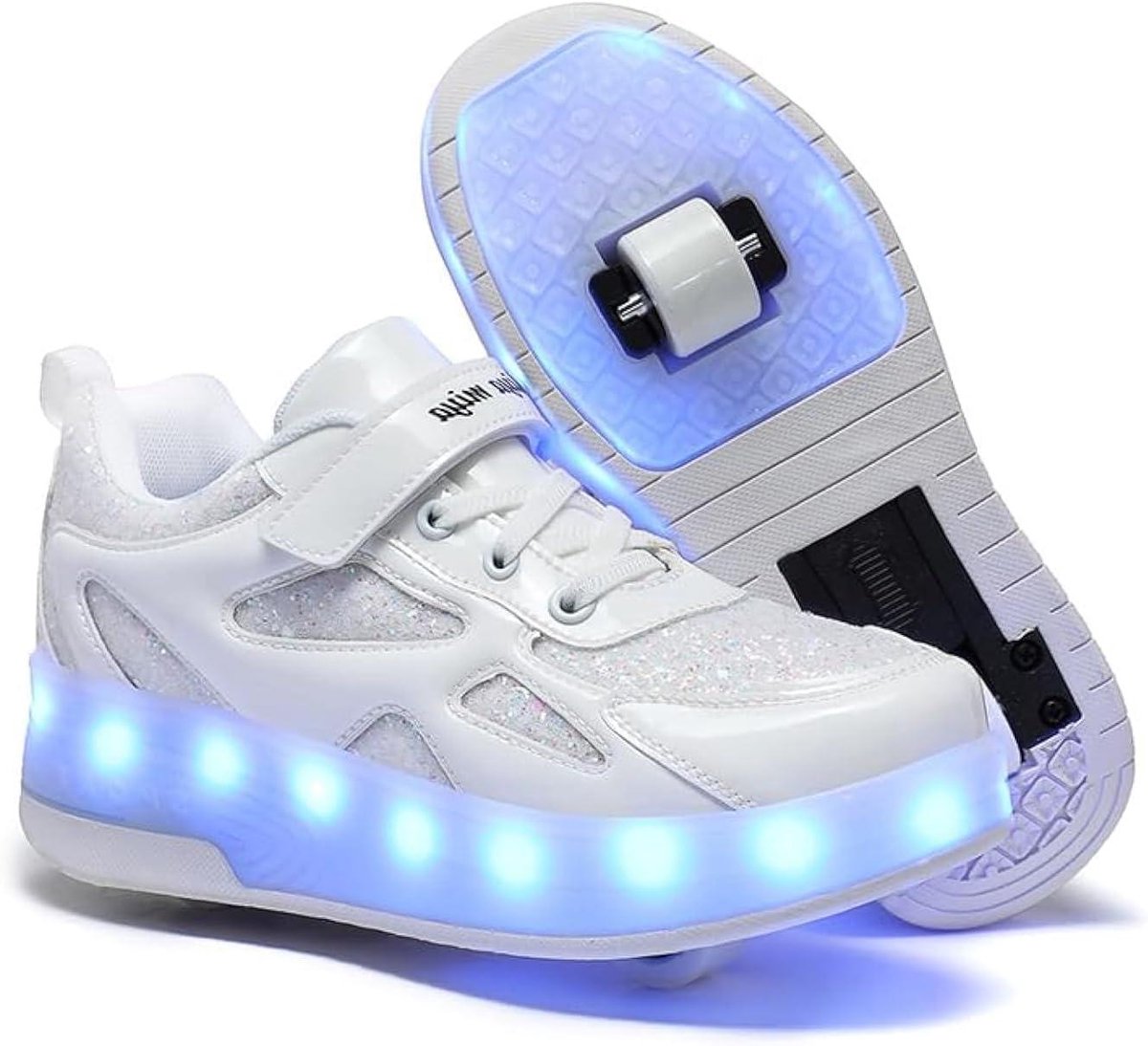 Schoenen met wieltjes voor meisjes en kinderen met verlichting met USB automatische skateboardschoenen rolschaatsen creatief vakantiecadeau voor kinderen Wit