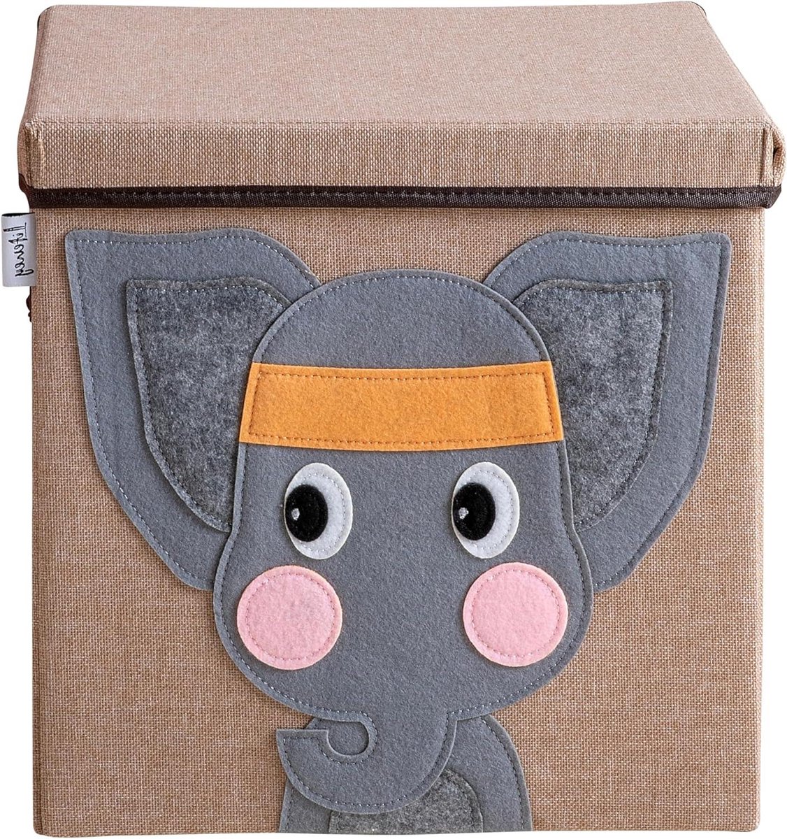 Opbergdoos met deksel - Speelgoedkist kinderkamer - Speelgoed opbergen - Stabiele constructie - 33x33x33 cm - Bruine olifant