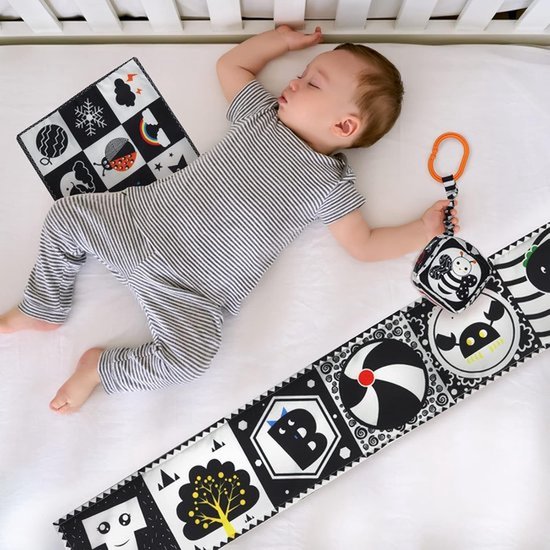 3 stuks zwart-wit babyspeelgoed met hoog contrast, pasgeboren speelgoed (0-6 maanden), visueel stimulerend, sensorisch zacht boek, speelgoed voor op de buik van baby's (0-3-6 maanden) — afbeelding 3
